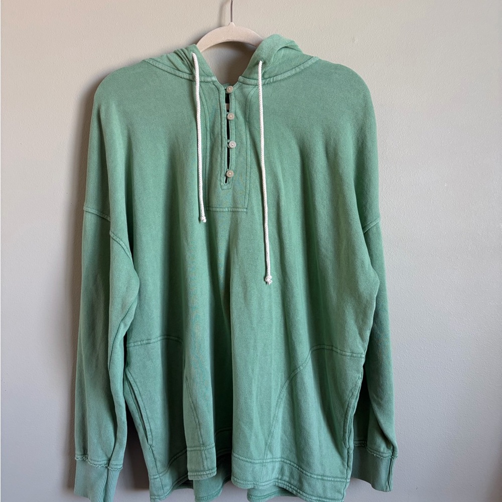 aerie Mint Green Hooded Henley Pullover Sweatshirt